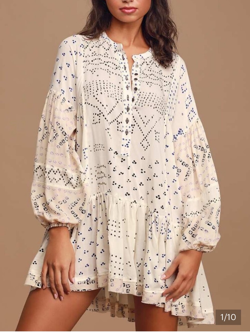Free People Cream Shibori-Print High-Low Tunic Dress